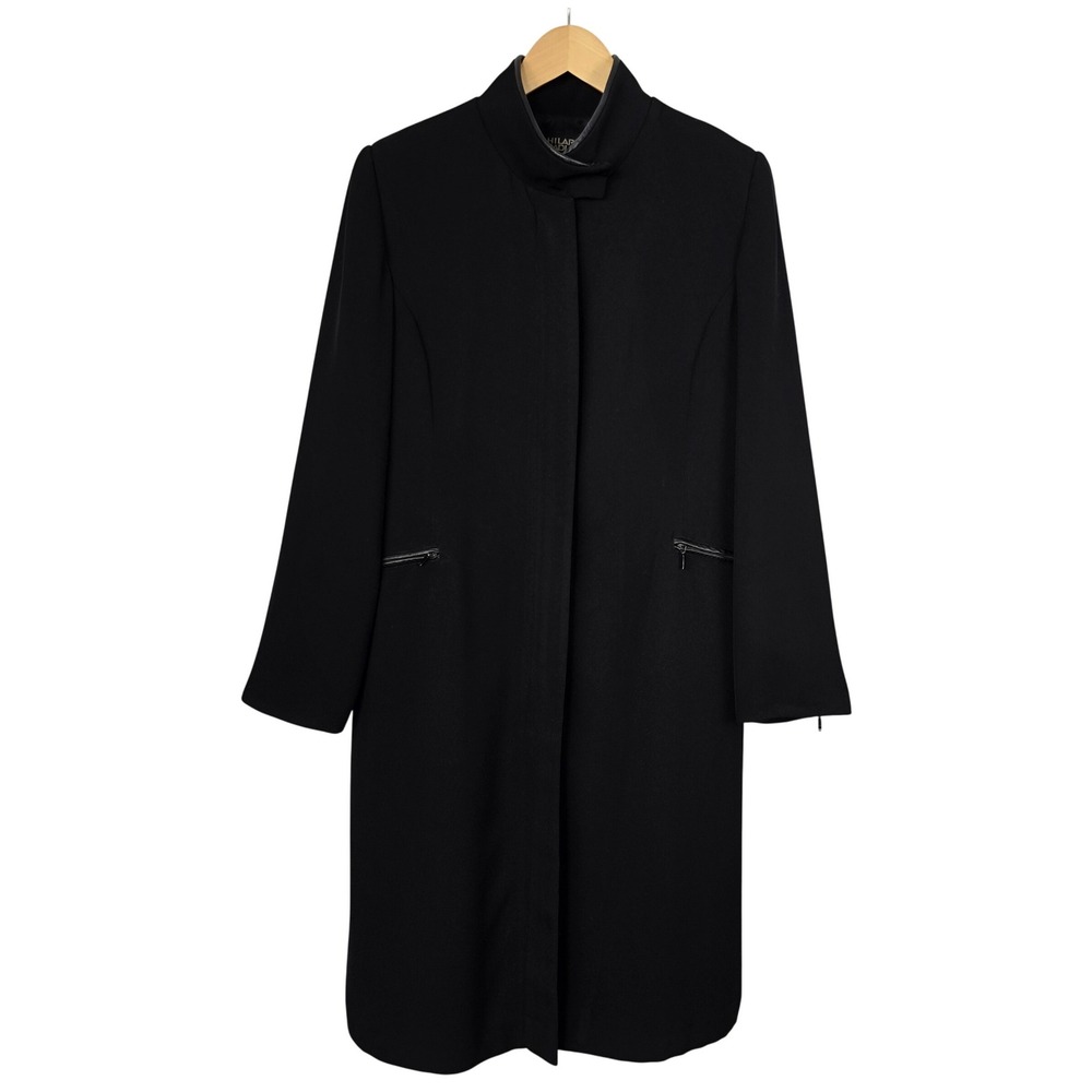Hilary Radley Womens Black Structured Zip Front Coat Faux Leather Trim Career 14